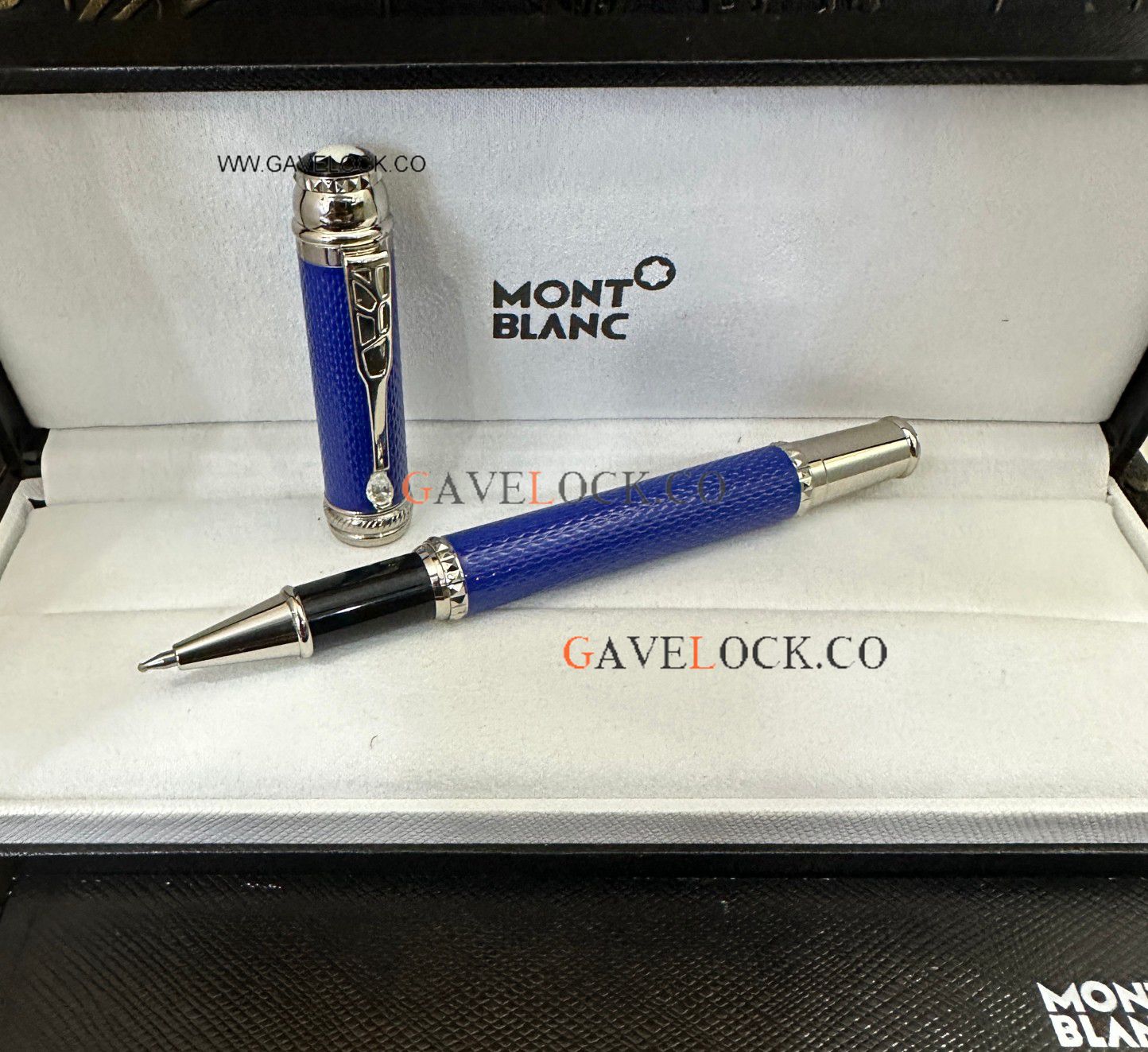 AAA Copy Mont blanc Blue & Silver Rollerball Scipione Borghese